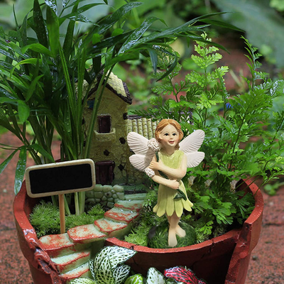 Miniature Garden Fairy Set of 2 Small Ornaments Jungle Boy Girl Statue Enchanted Figurines Fairy Garden Accessories