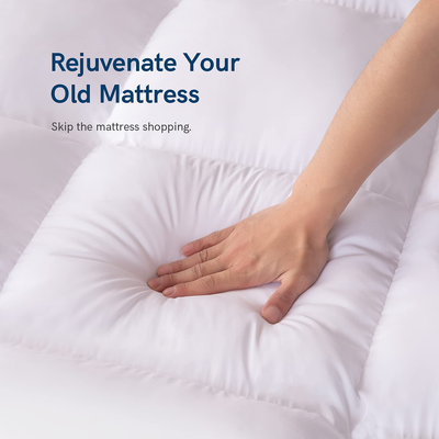 ELEMUSE Twin White Cooling Mattress Topper for Back Pain, Extra Thick Mattress pad Cover, Plush Soft Pillowtop with Elastic Deep Pocket, Overfilled Down Alternative Filling