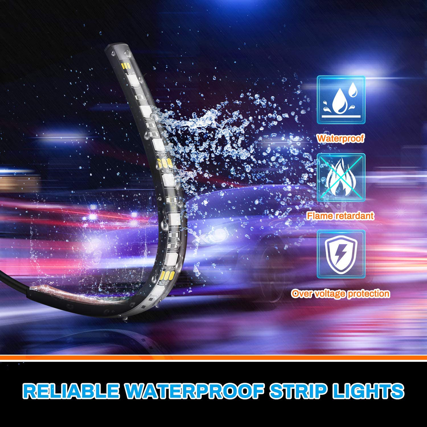 sunva Car LED Strip Light Interior, Sound Active 4 Lines 48 LEDs Multicolor Music Sync Interior Car Lights Under Dash Waterproof led Lights for car, Wireless Remote Control, with Car Charger,DC 12V