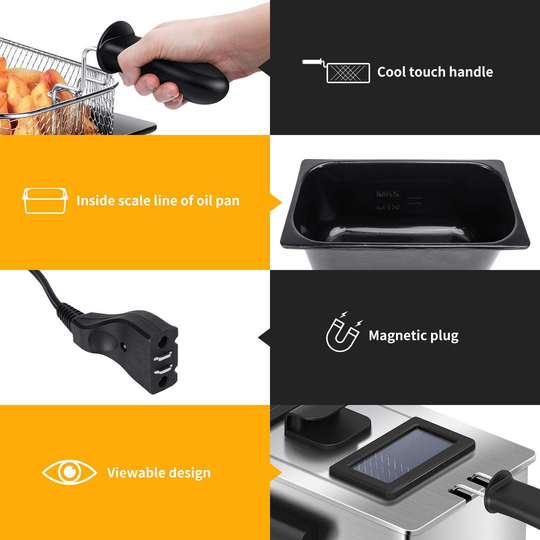 Aigostar Deep Fryer, Electric Deep Fat Fryers with Baskets, 3 Liters Capacity Oil Frying Pot with View Window, ETL Certificated, 1650W Ushas