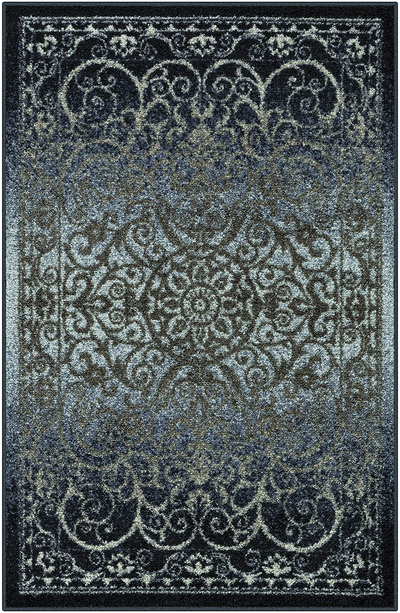 Maples Rugs Pelham Vintage Kitchen Rugs Non Skid Accent Area Carpet [Made in USA], 2'6 x 3'10, Navy/Grey