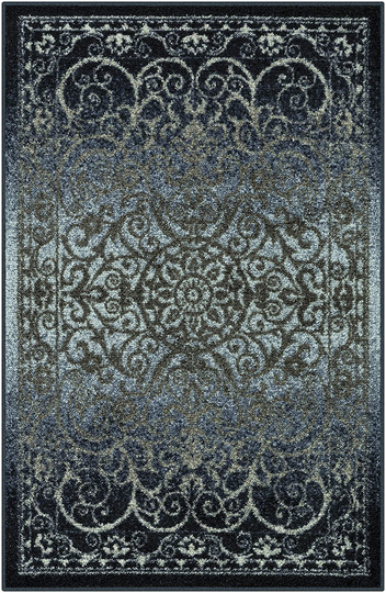 Maples Rugs Pelham Vintage Kitchen Rugs Non Skid Accent Area Carpet [Made in USA], 2'6 x 3'10, Navy/Grey