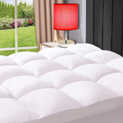 ELEMUSE Twin White Cooling Mattress Topper for Back Pain, Extra Thick Mattress pad Cover, Plush Soft Pillowtop with Elastic Deep Pocket, Overfilled Down Alternative Filling
