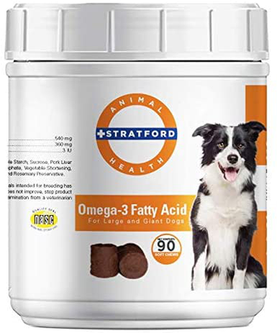 Stratford Pharmaceuticals Omega 3 Fatty Acid Soft Chews Max Strength, Dog Omega 3 Supplement, Soft Chew with Fish Oil for Dogs, Large and Giant Dogs