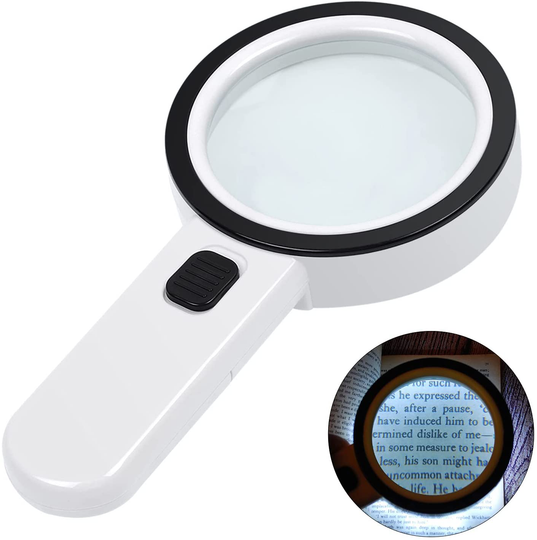 Magnifying Glass with Light, 30X Handheld Large Magnifying Glass 12 LED Illuminated Lighted Magnifier for Macular Degeneration, Seniors Reading, Soldering, Inspection, Coins, Jewelry, Exploring(White)