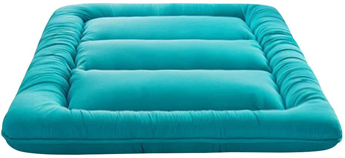 Japanese Floor Mattress Futon Mattress, Thicken Tatami Mat Sleeping Pad Foldable Roll Up Mattress Boys Girls Dormitory Mattress Pad Kids Floor Lounger Bed Couches and Sofas, Turquoise, Twin Size