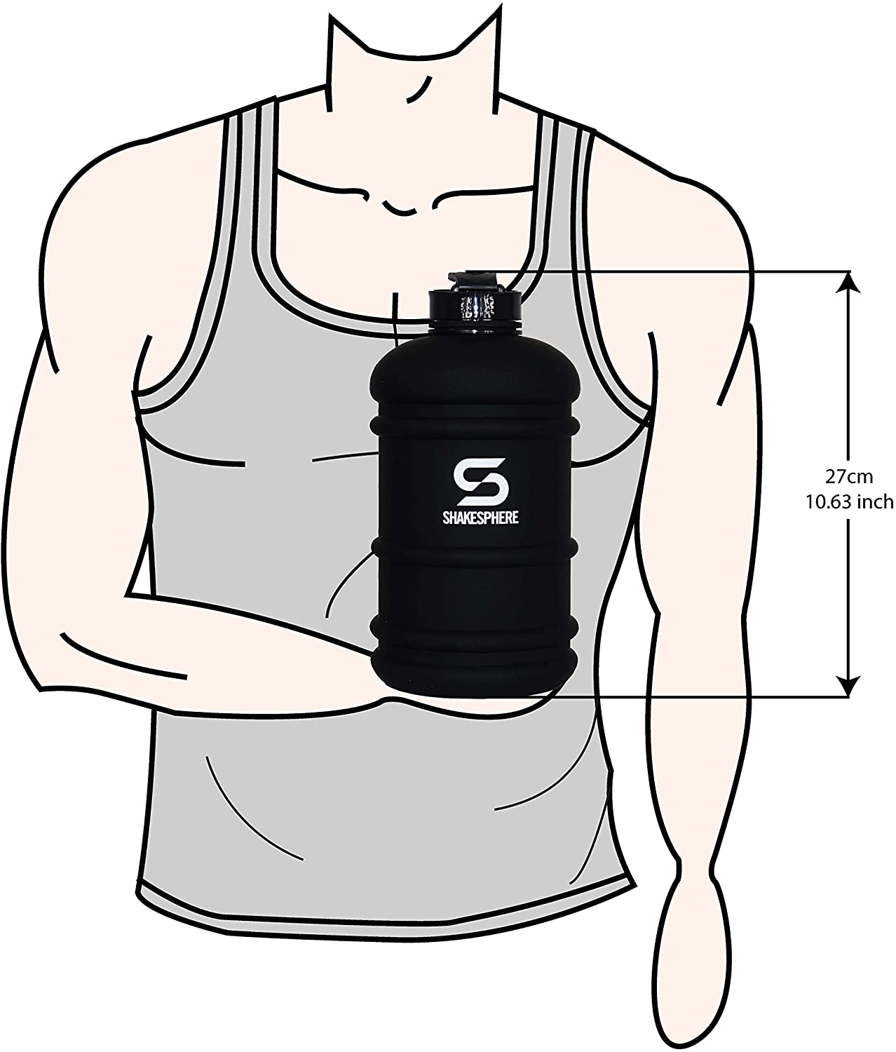 SHAKESPHERE Large Sports Water Bottle - BPA Free Hydration Jug, Black - Ideal for Sports, Camping, Outdoor, Biking & Kids (Matte Black White Logo, 2.2L)