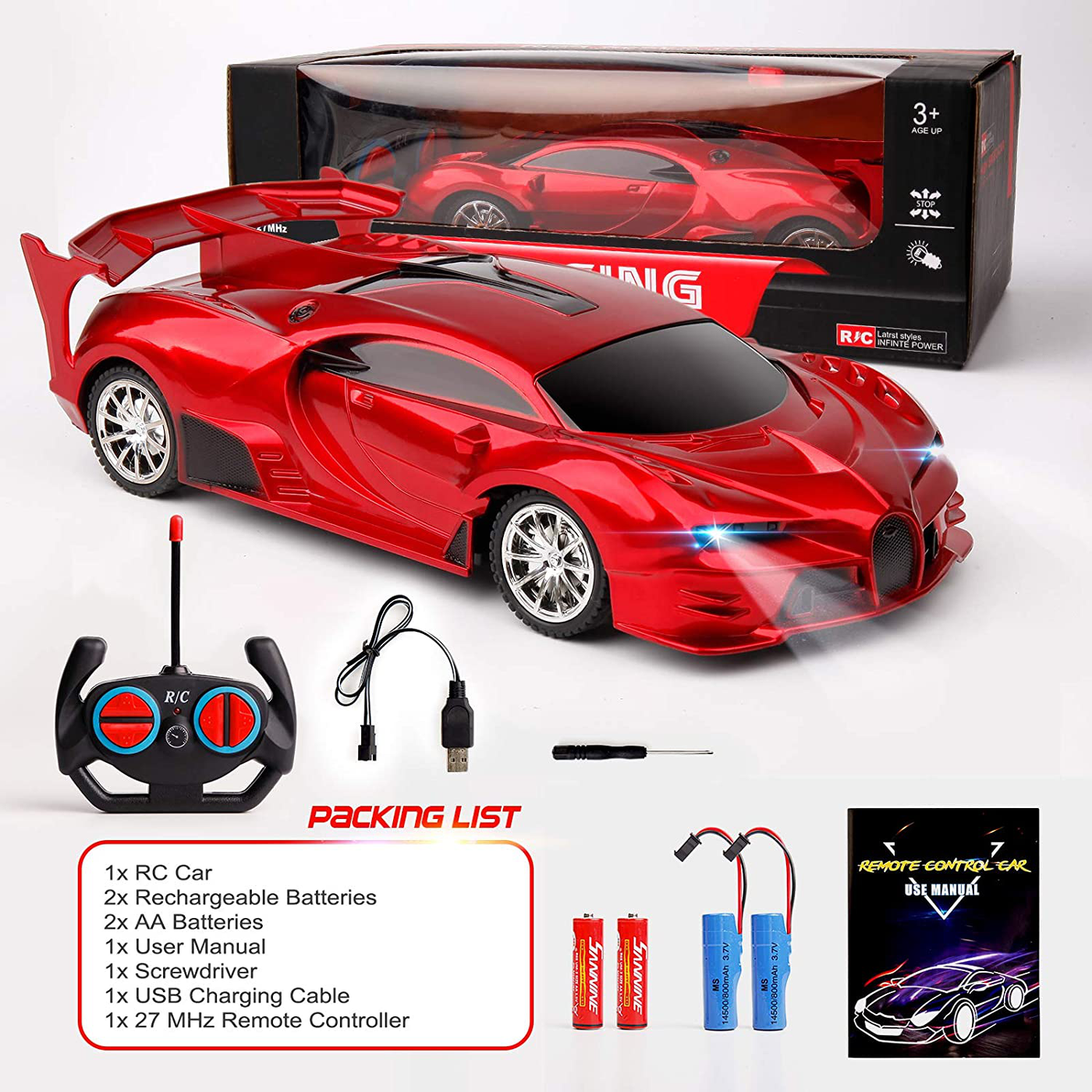 KULARIWORLD Remote Control Car 1/18 Rechargeable High Speed RC Cars Toys for Boys Girls Vehicle Racing Hobby with Led Light Xmas Birthday Gifts for Kids (Red)