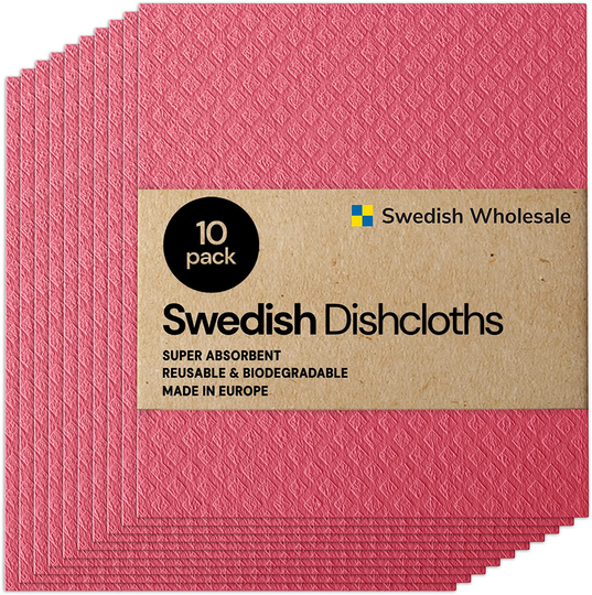 Swedish Wholesale Swedish Dish Cloths - Pack of 10, Reusable, Absorbent Hand Towels for Kitchen, Bathroom and Cleaning Counters - Cellulose Sponge Cloth - Red