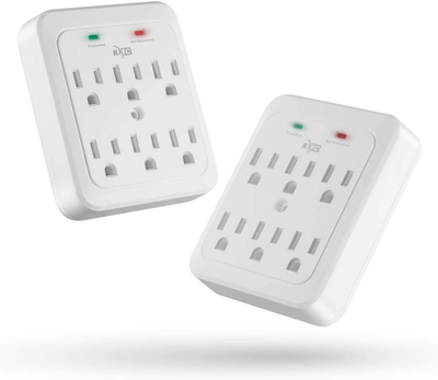 2 Pack 980 Joule Surge Protector, 6-Outlet Wall Plug Adapter Power Strip