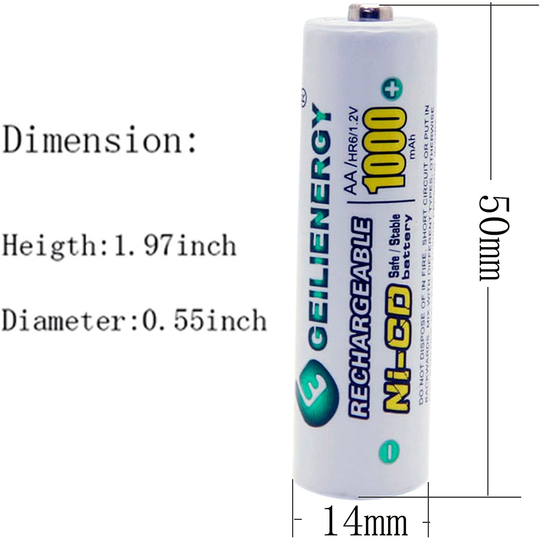GEILIENERGY Solar Light AA Ni-CD 1000mAh Rechargable Batteries,AA Rechargeable Batteries for Solar Lights Solar Lamp(Pack of 12)