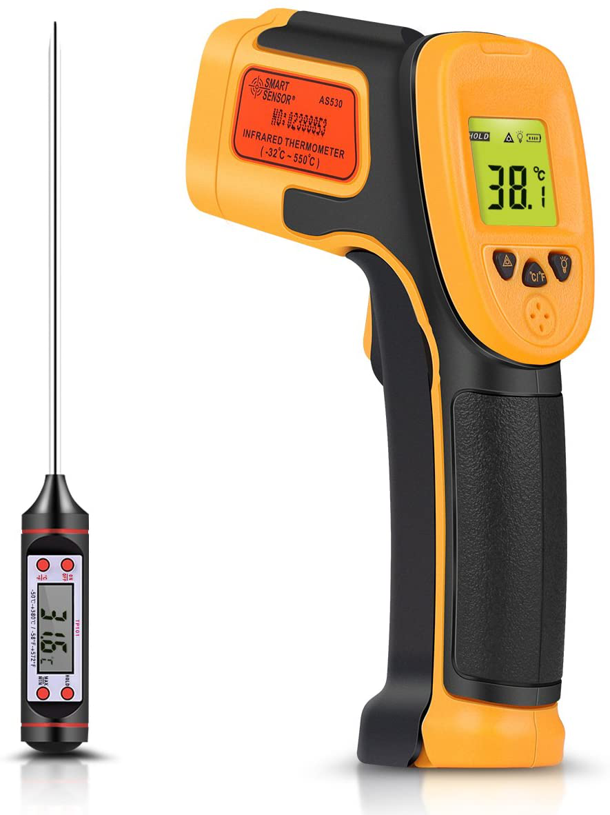 Infrared Thermometer, Digital IR Laser Thermometer Temperature Gun -26°F~1022°F (-32°C～550°C) Temperature Probe Cooking/Air/Refrigerator - Meat Thermometer Included -Non Body Thermometer