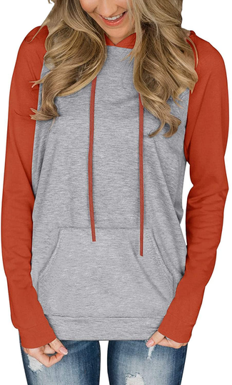 PINKMSTYLE Womens Color Block Hoodies Casual lightweight Drawstring Pullover Sweatshirt Fall Long Sleeve Tops with Pocket