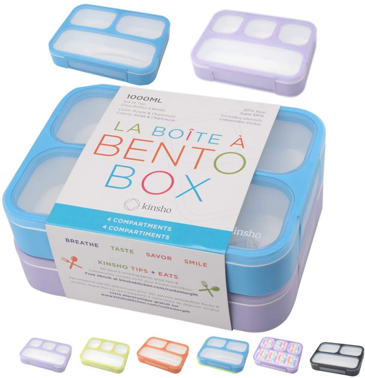 Bento Lunch Boxes Snack Containers | Leakproof Portion Lunch-Box Set for Kids Boys Girls Adults Lunches | BPA Free Microwave and Food Safe | Blue Purple Large 2 pack