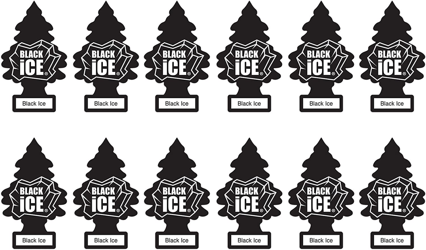 LITTLE TREES Car Air Freshener | Hanging Paper Tree for Home or Car | Black Ice | 12 Pack