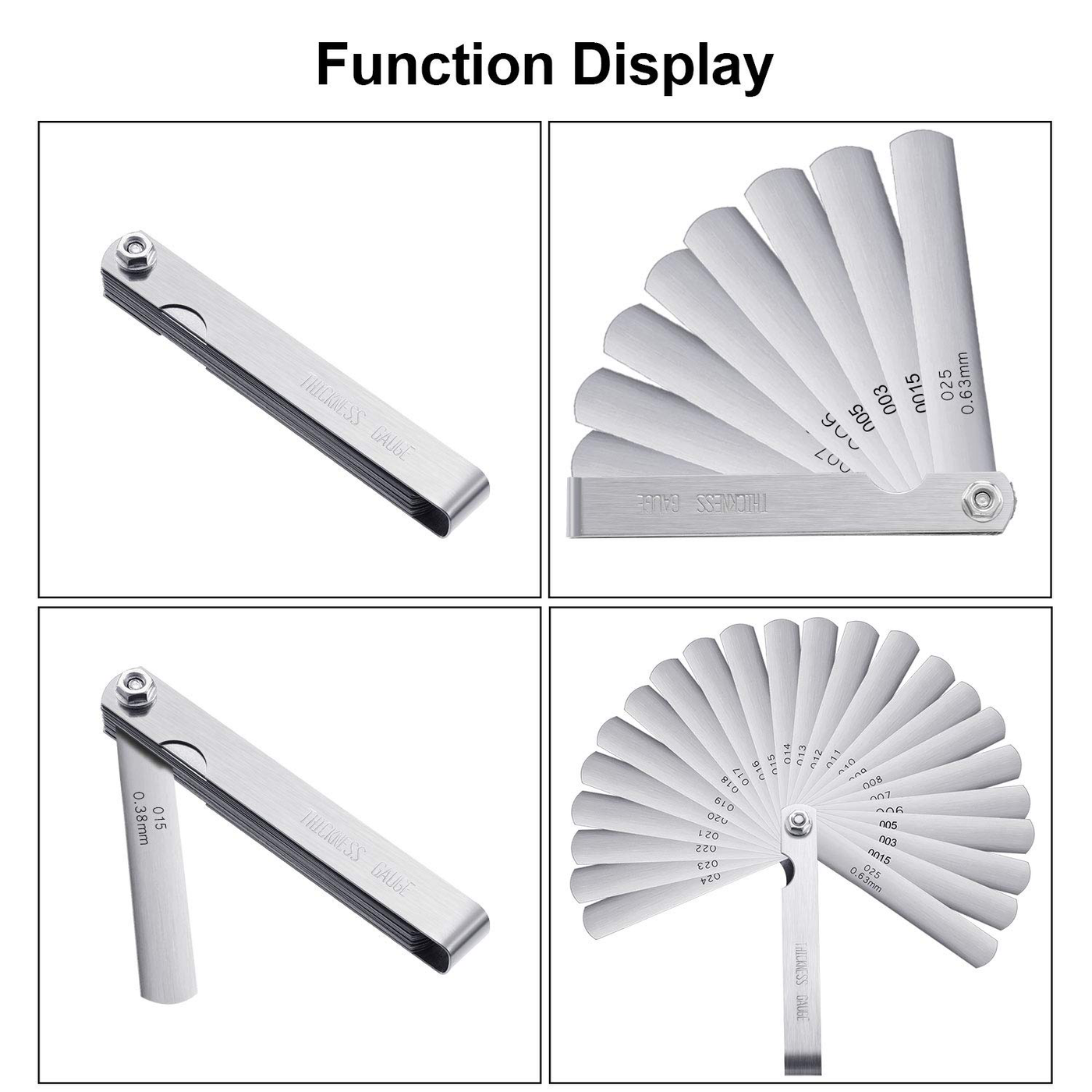 Stainless Steel Feeler Gauge Measuring Tool Dual Marked Metric and Imperial Gap Measuring (0.038-1.02 mm,25 Blades)