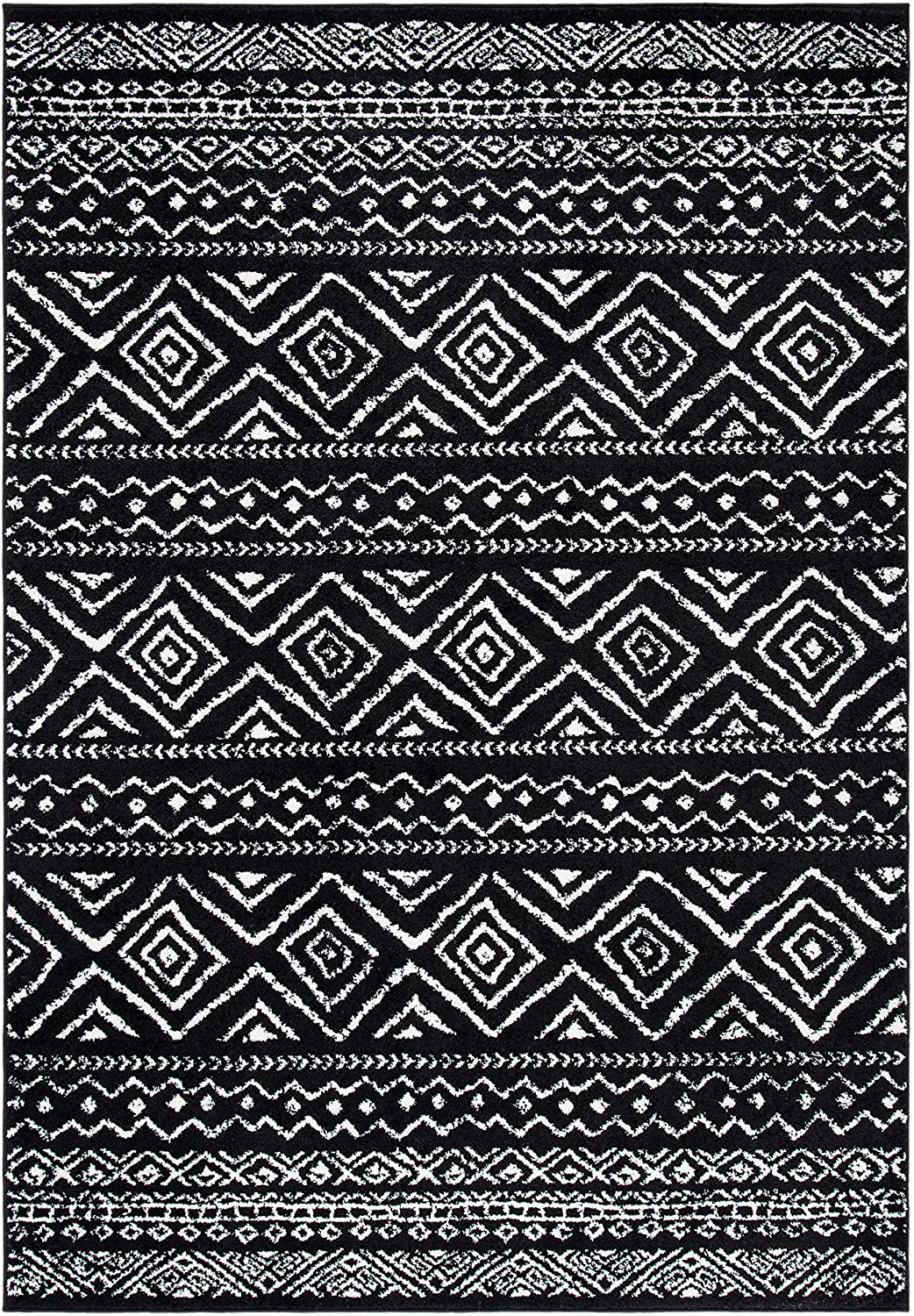 Safavieh Tulum Collection TUL267N Moroccan Boho Distressed Non-Shedding Living Room Bedroom Dining Home Office Area Rug, 5'3" x 7'6", Navy / Ivory
