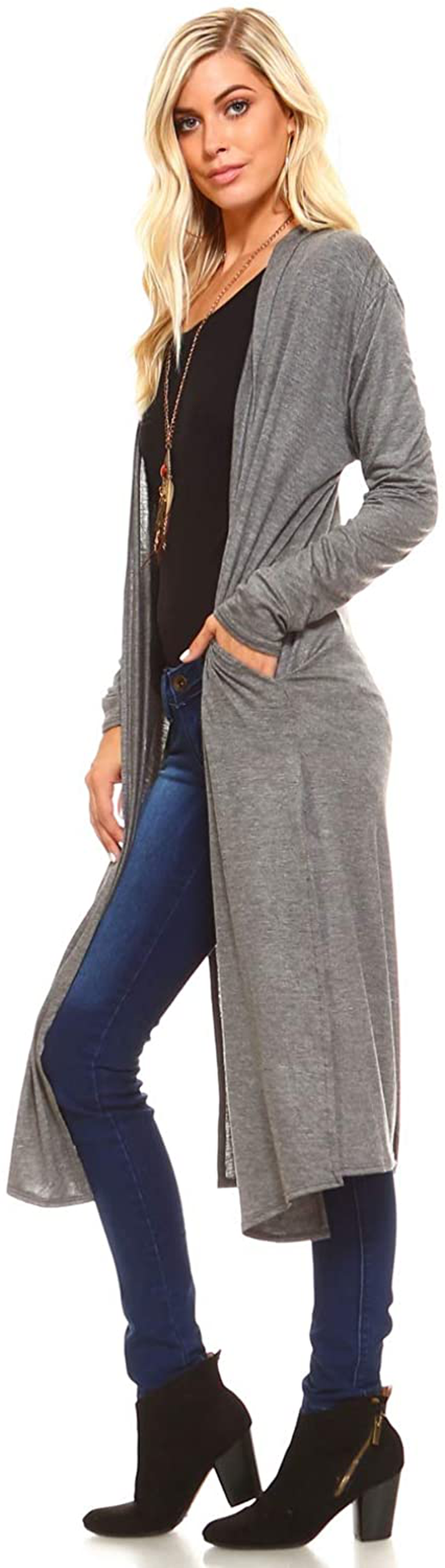 Issac Liev Isaac Liev Trendy Extra Long Duster Soft Lightweight Cardigan - Made in The USA