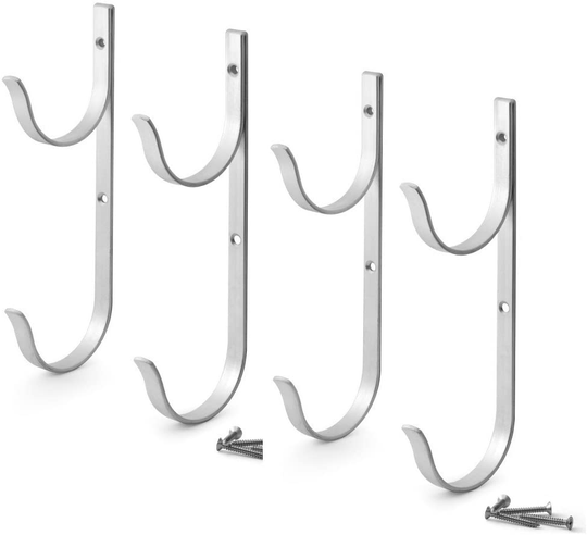 Pool Pole Hanger Premium 4pc Aluminium Holder Set by Aquatix Pro, Ideal Hooks for Telescopic Poles, Skimmers, Leaf Rakes, Nets, Brushes, Vacuum Hose, Garden Tools and Swimming Pool Accessories