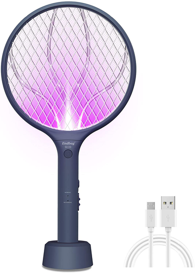 Endbug Bug Zapper Lamp & Fly Swatter Racket 2 in 1, USB Rechargeable Electric Mosquito Fly Gnat Killer for Home Indoor Outdoor (Dark Navy)