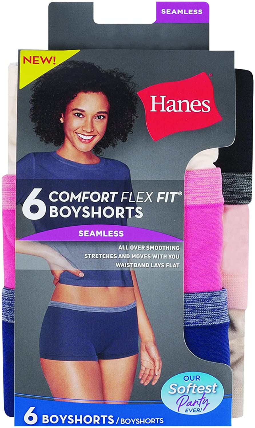 Hanes Women's Comfort Flex Fit Seamless Boyshort Underwear, 6-Pack