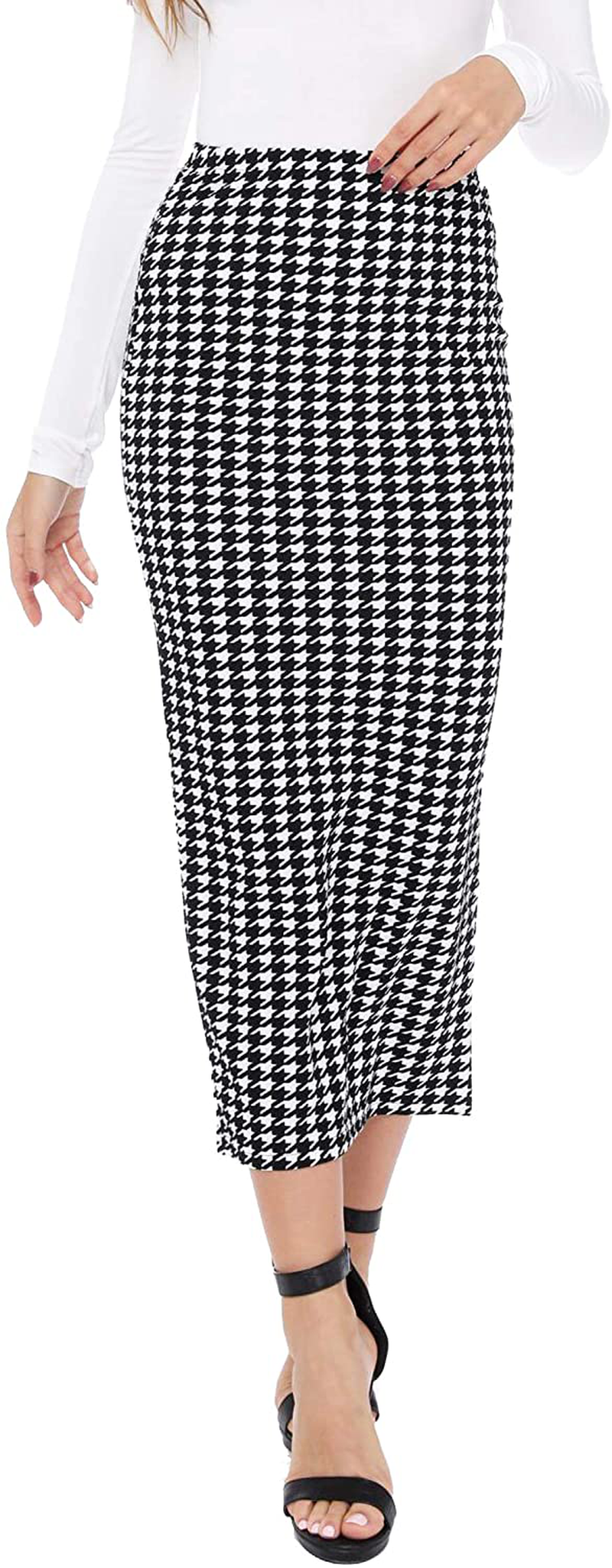 Verdusa Women's Elegant Plaid Elastic Waist Bodycon Midi Skirt