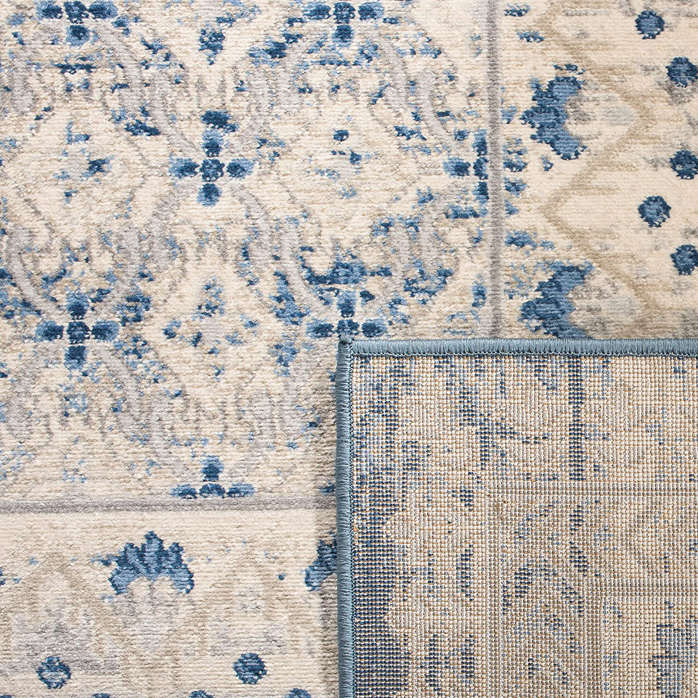 Safavieh Brentwood Collection BNT899G Traditional Oriental Distressed Non-Shedding Stain Resistant Living Room Bedroom Runner, 2' x 8' , Light Grey / Blue