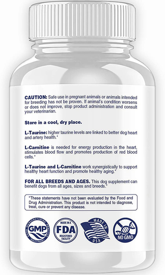Taurine Supplement for Dogs, Meets RDA of 500 mg per 25lbs Weight Unlike Most Competitors, 120ct, Vet Endorsed for Enlarged Heart (DCM), Congestive Heart Failure (CHF) Taurine Deficiency, Heart Murmur