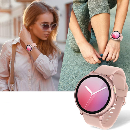 2 Pack Tempered Glass Screen Protector Cover Compatible with Samsung Galaxy Watch Active 2 44mm 40mm, Bumper Full Around Cover for Samsung Galaxy Watch Active2 44 40 