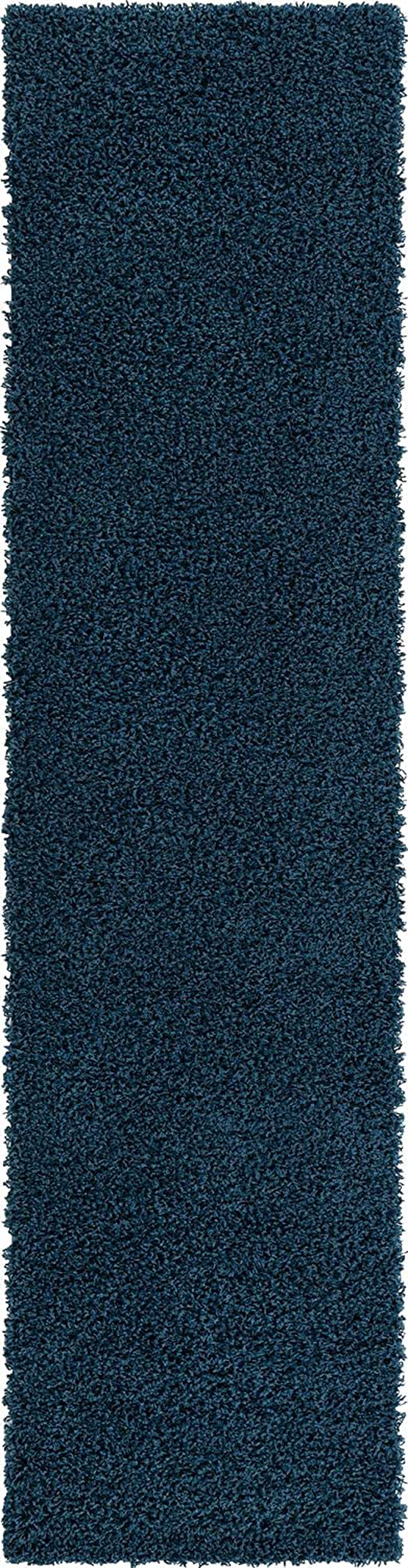Unique Loom Solo Solid Shag Collection Area Modern Plush Rug Lush & Soft, 2' 6 x 10' 0, Navy Blue