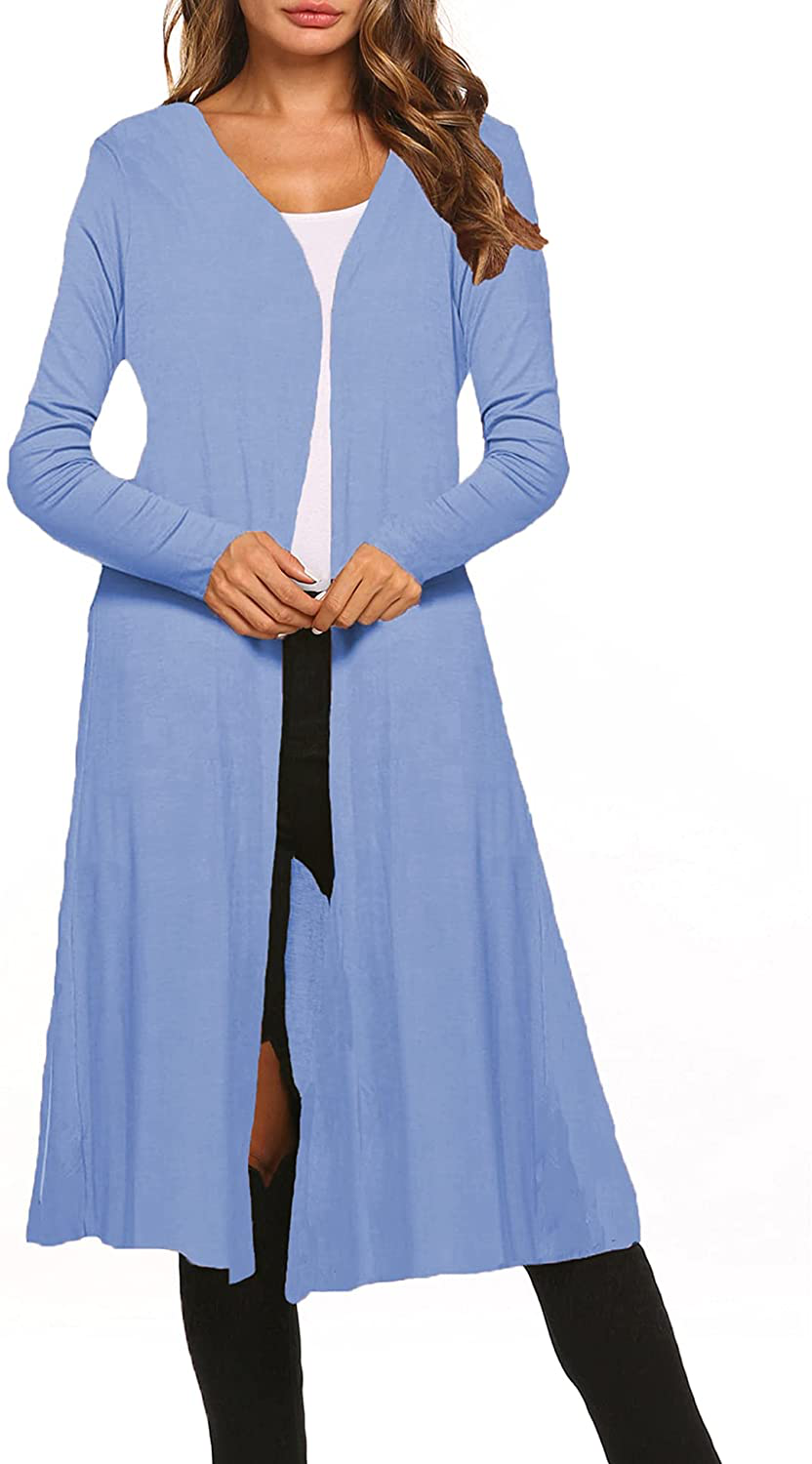 Bluetime Women Plus Size Long Open Front Drape Maxi Cardigan Lightweight Duster Long Sleeve Cardigan Fall (S-4XL)