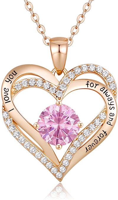 CDE Forever Love Heart Pendant Necklaces for Women 925 Sterling Silver with Birthstone Zirconia, Birthday Christmas Jewelry Gift for Women Girls