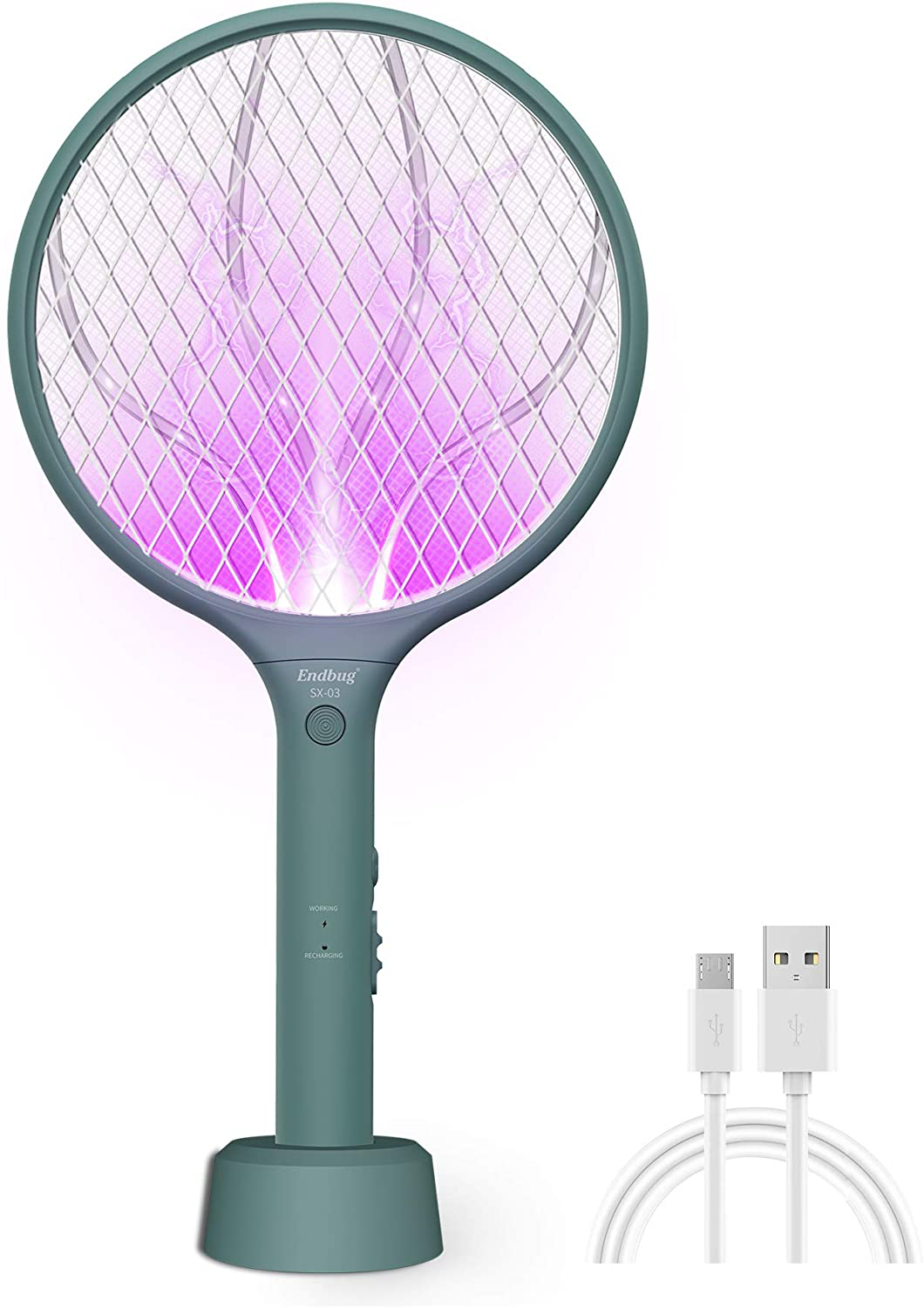 Endbug Bug Zapper Lamp & Fly Swatter Racket 2 in 1, USB Rechargeable Electric Mosquito Fly Gnat Killer for Home Indoor Outdoor (Dark Navy)