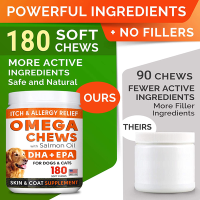 Fish Oil Omega 3 Treats for Dogs - Allergy Relief - Joint Health - Itch Relief, Shedding - Skin and Coat Supplement - Alaskan Salmon Oil Chews