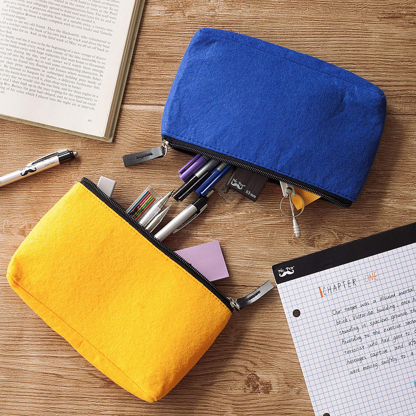 Mr. Pen- Pencil Case, Pencil Pouch, 2 Pack, Yellow and Blue, Felt Fabric Pencil Case, Pen Bag, Pencil pouch Small, Pen Case, School Supplies, Pencil Case, Pencil Bags, Pencil Pouches with Zipper