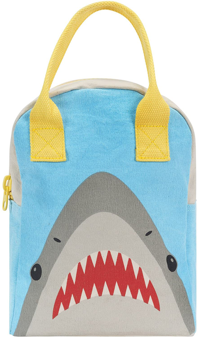 Fluf Zipper Lunch Bag | Reusable Canvas Lunch Box for Women, Men, Kids | Organic Cotton Meal Tote | (Shark)