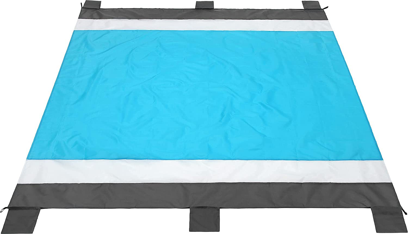 Oileus Beach Blanket 79"x83" Picnic Blankets Waterproof Sand Proof for 4-6 Adults Oversized Lightweight Beach Mat with 4 Stakes,6 Sand Pocket Portable Travel Camping Hiking Packable Bag Blue