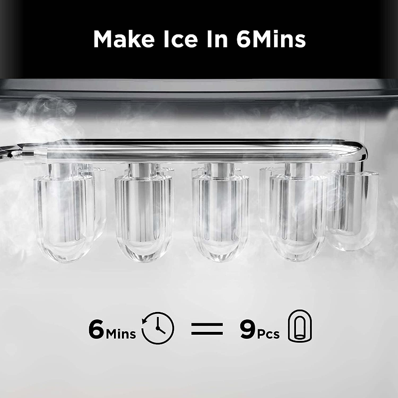 Self-Cleaning Countertop Ice Machine with Ice Scoop and Basket 