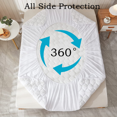 Bioeartha Waterproof Mattress Pad, Queen Size Quilted Fitted Mattress Pad, 100% Waterproof Breathable Soft Mattress Protector Stretches up to 8-18 inches, Cooling Mattress Topper for Queen Size Bed