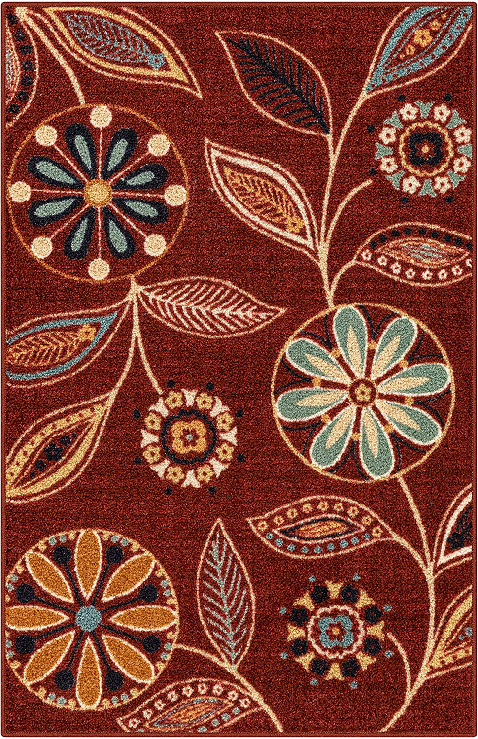 Maples Rugs Reggie Floral Kitchen Rugs Non Skid Accent Area Carpet [Made in USA], 2'6 x 3'10, Merlot