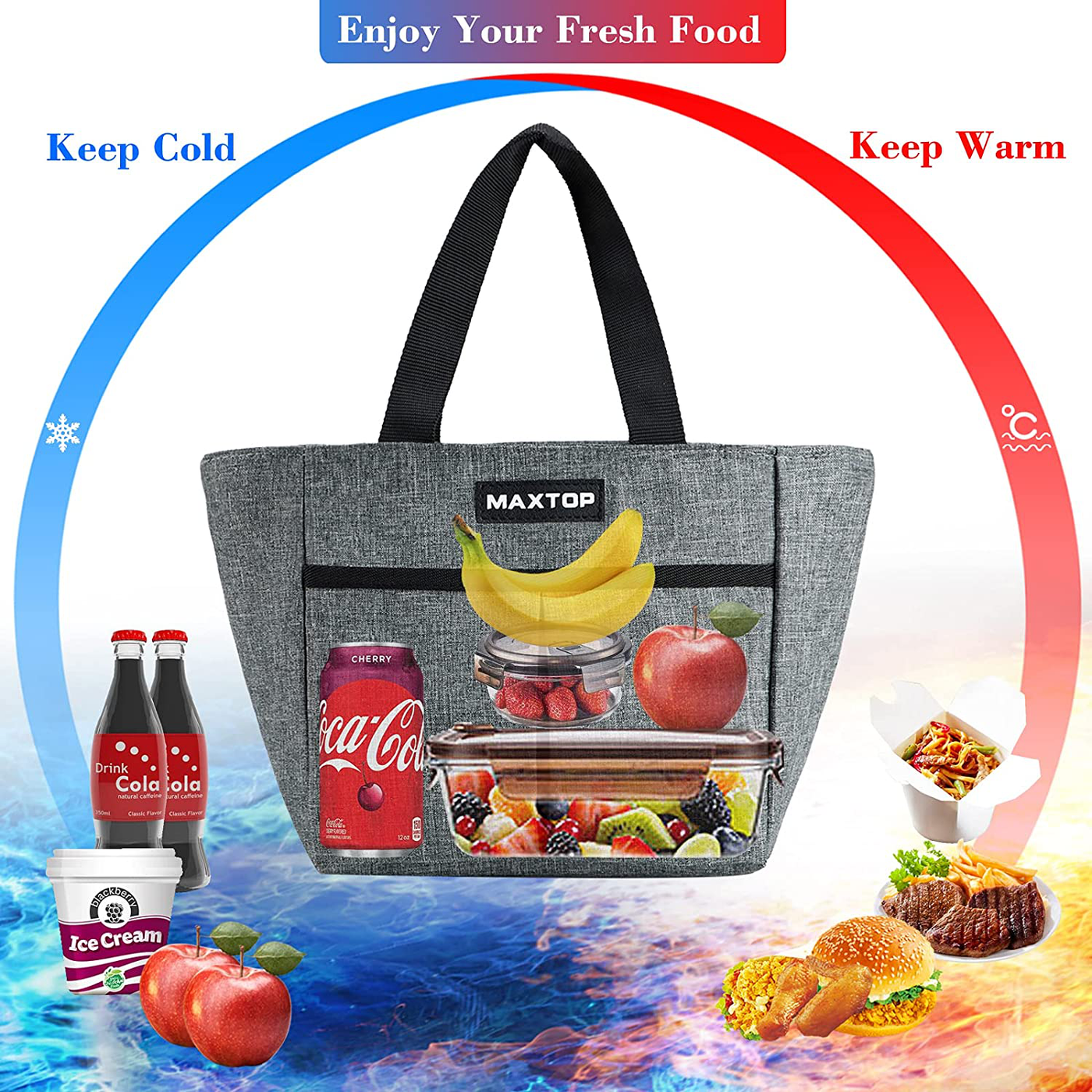 MAXTOP Small Lunch Bags for Women,Insulated Thermal Lunch Tote Bag,Lunch Box with Front Pocket for Office Work Picnic Shopping