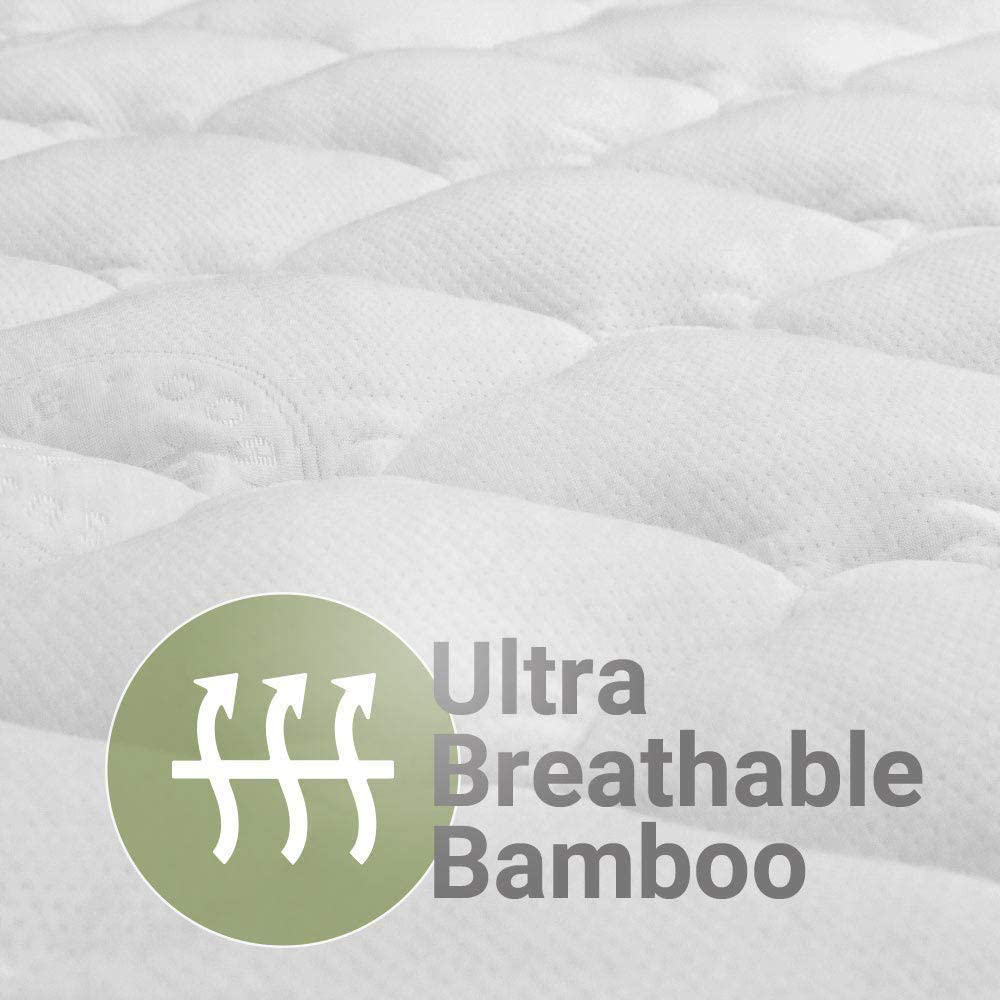 ExceptionalSheets Bamboo Mattress Pad with Fitted Skirt - Extra Plush Rayon from Bamboo Cooling Topper - Removable Pillowtop Mattress Pad - Twin Size