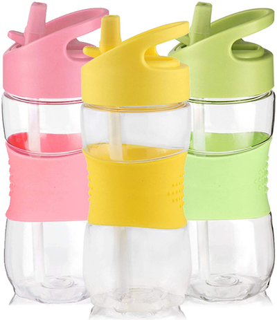 Kids Water Bottle with Straw 12 OZ BPA-Free Tritan Bulk Bottle Sports Clear Drinking Bottle for School