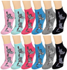 Pack of 12 Women's Ankle Socks Assorted Colors Size 9-11