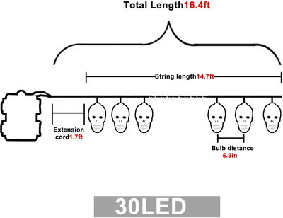 Halloween Skeleton Skull String Lights, Halloween Decoration Spooky Lights with 30 LEDs，Waterproof 8 Modes Twinkle Lights，Halloween Indoor/Outdoor Party, Yard, Haunted House Decorations（Green）
