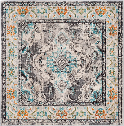 Safavieh Monaco Collection MNC243G Boho Chic Medallion Distressed Non-Shedding Stain Resistant Living Room Bedroom Area Rug, 3' x 3' Square, Grey / Light Blue