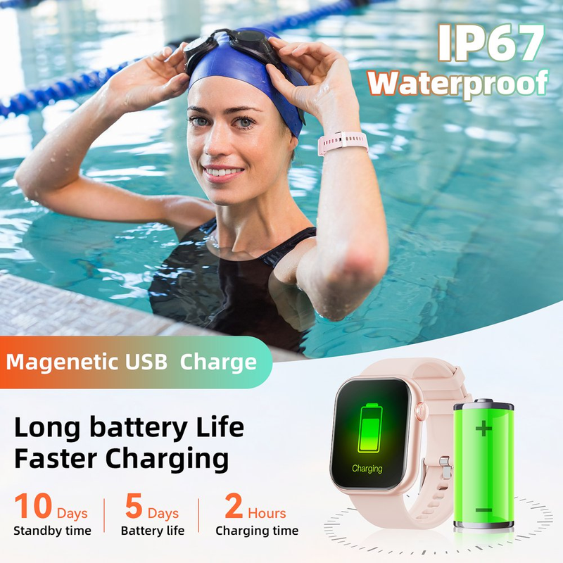 Women's Smart Watch, 1.83-Inch, IP67 Waterproof Outdoor Fitness Tracker with AI