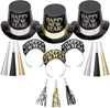 amscan Midnight Elegance Black, Gold and Silver 2022 New Year's Eve Party Decorations Supplies for 10, Includes Top Hats and Tiaras