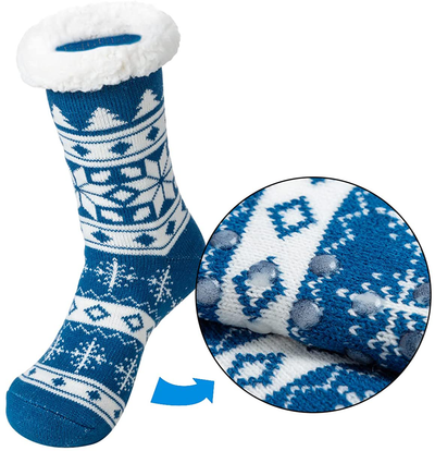 2 Pack Christmas Fuzzy Ripple Slipper Socks Red and Blue