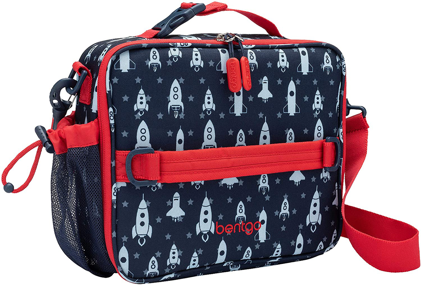 Bentgo Kids Prints Lunch Bag - Double Insulated, Durable, Water-Resistant Fabric with Interior and Exterior Zippered Pockets and External Bottle Holder- Ideal for Children of All Ages (Rocket)
